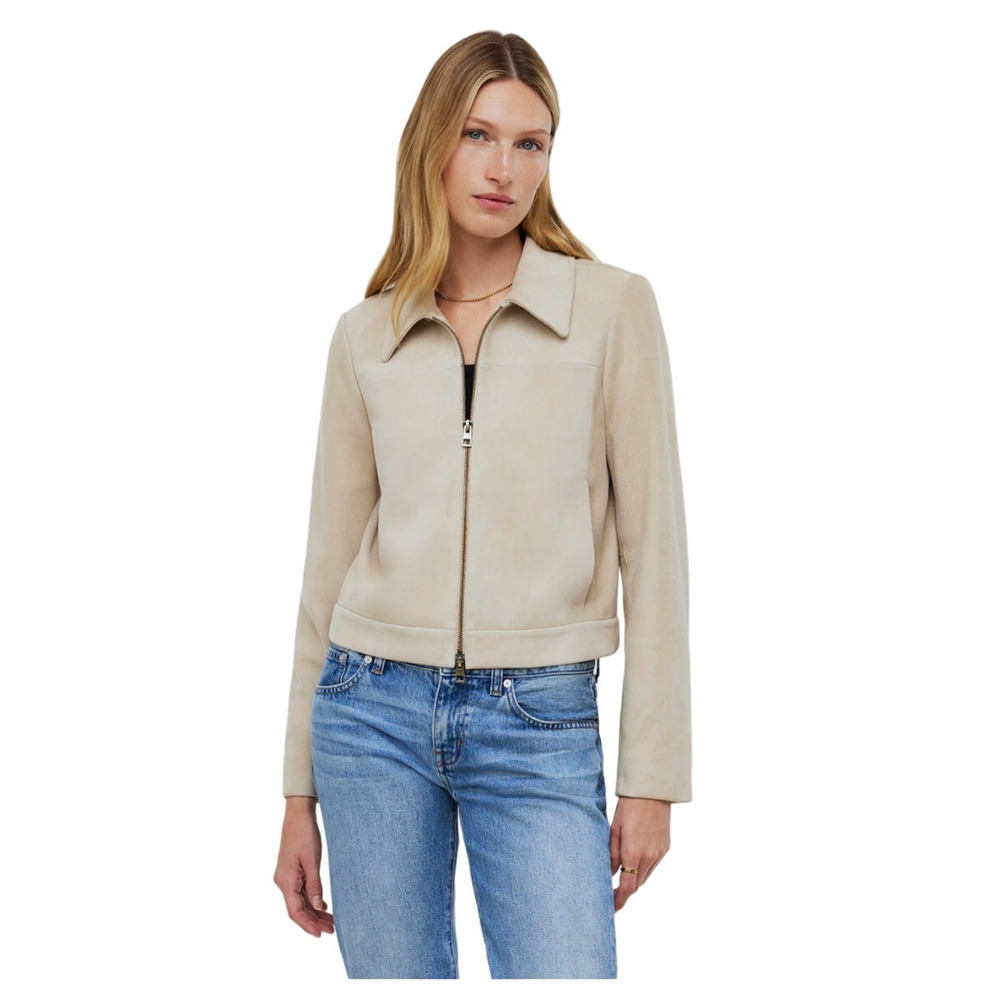 Madewell Jacket Women Size 10 Beige Suede Moto Zip Up Crop 90s NWT FLAW NO887